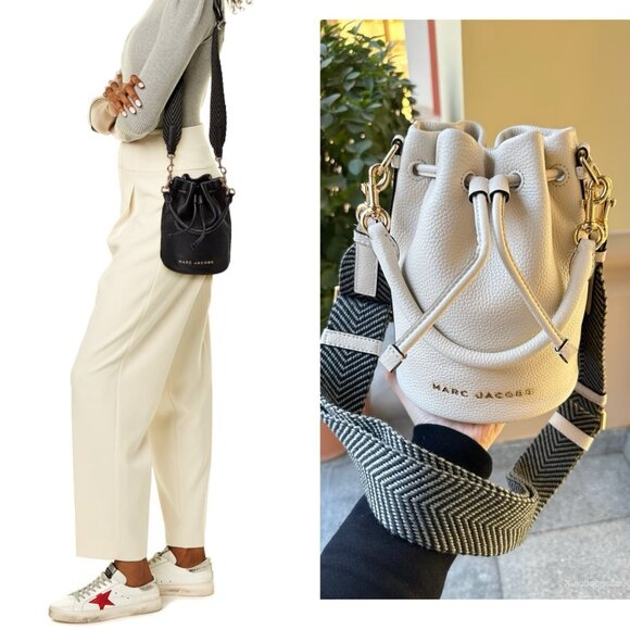 Marc Jacobs Pebble Leather Bucket Bag Crossbody Handbag Marshmallow - NEW - Picture 2 of 8